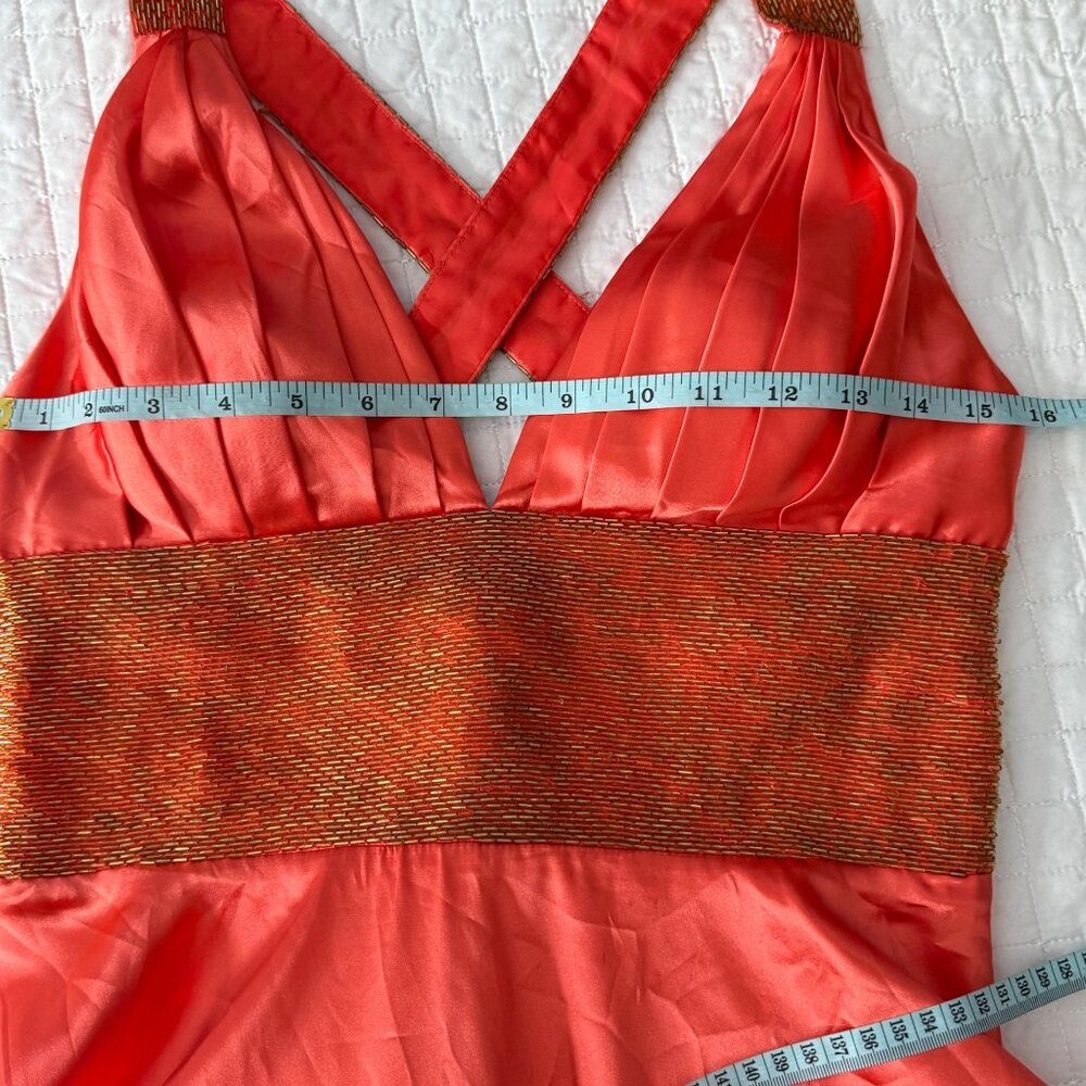 Dave & Johnny By Laura Ryner Coral Halter Dress S Polyester & Spandex V-Neck Bea - Picture 7 of 9